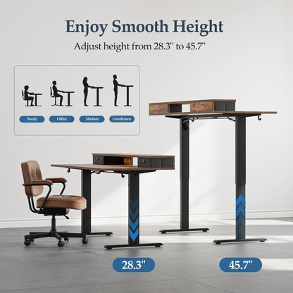 Klicelor 55 x24 Inch Electric Standing Desk with Drawers, Adjustable Height Small Sit Stand Desk for Home Office, Compact Computer Workstation with Storage– Rustic Brown