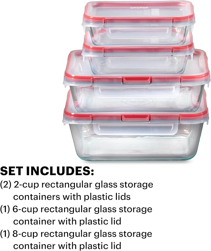 Pyrex Freshlock Mixed Sized Glass Food Storage Containers Set, Airtight &