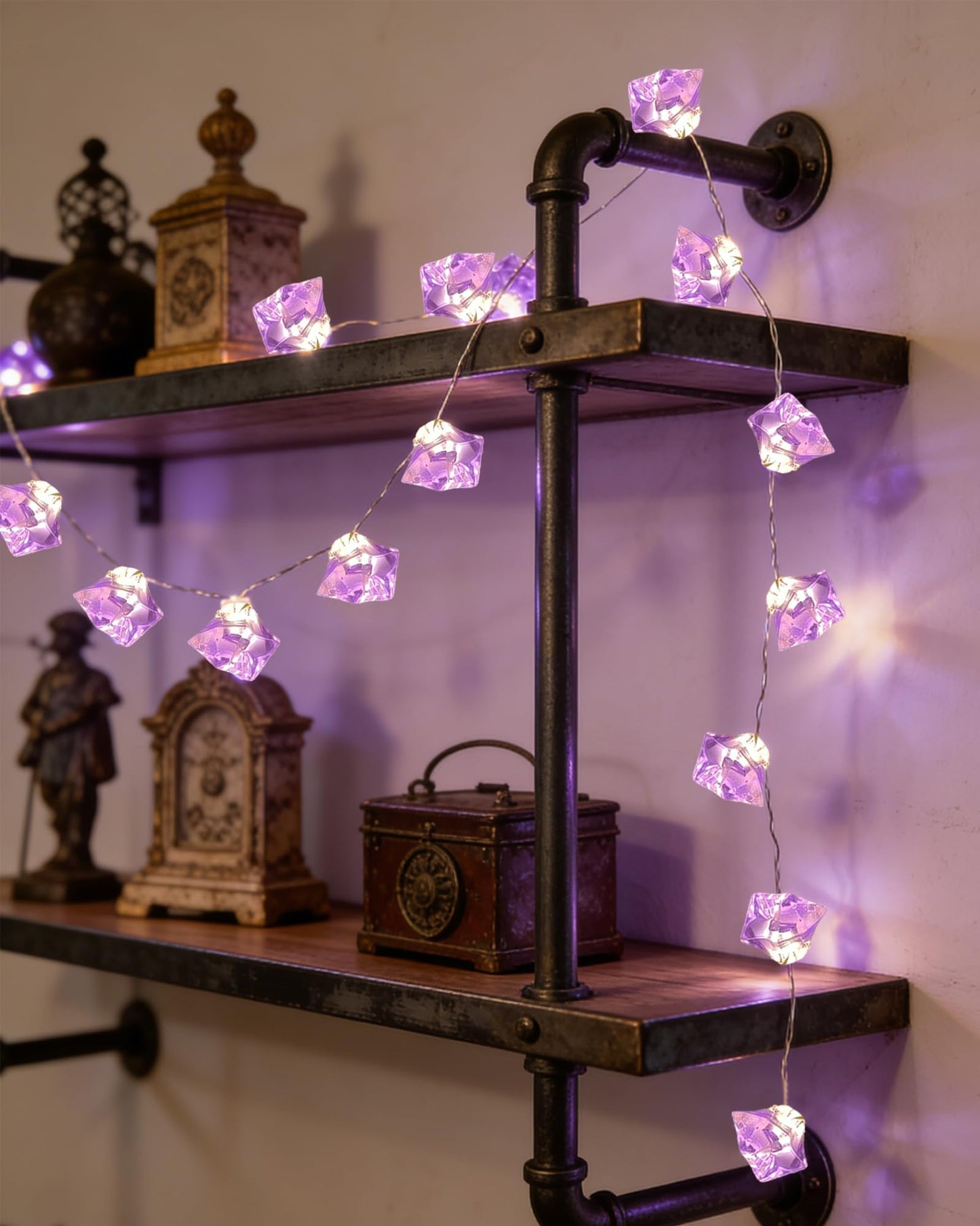 Myhimx Amethyst Crystal String Lights Battery Operated 17Ft 50 LED Purple String Lights with Timer, Fairy Decorative Light for Bedroom Indoor Garden Patio Wedding Party Fireplace Christmas Decor