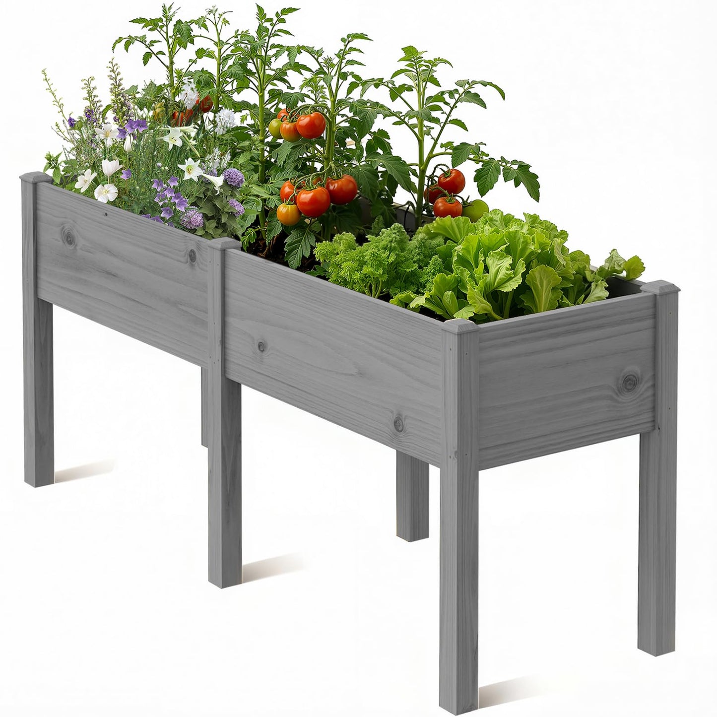 SUNYRISY Dual Wooden Raised Garden Bed Outdoor with Legs for Gardening, 71" L x 23.6" W x 31.5" H Elevated Planter Garden Box Raised Bed for Vegetable Flower Herb, Gray