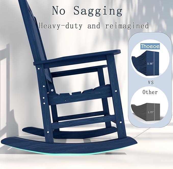 Oversized Rocking Chair Set of 4, Outdoor Rocking Chair for Adults, All Weather Resistant Porch Rocker for Lawn Garden, Navy Blue