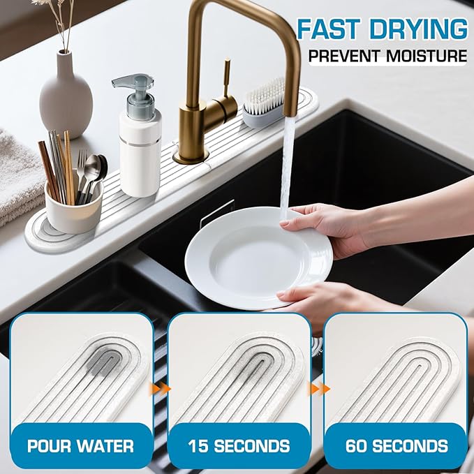 White 23.6" Oval Diatomite Stone Faucet Mat