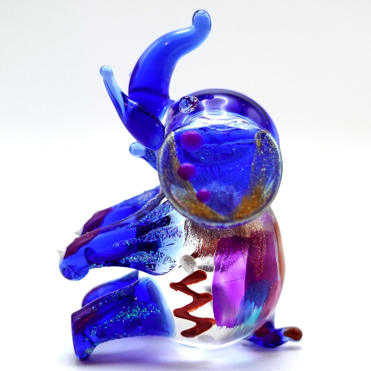 Sansukjai Elephant Sit Miniature Tiny Figurines Hand Painted Blown Glass Art Home Décor Animal Collection Gift (Multi-Purple)