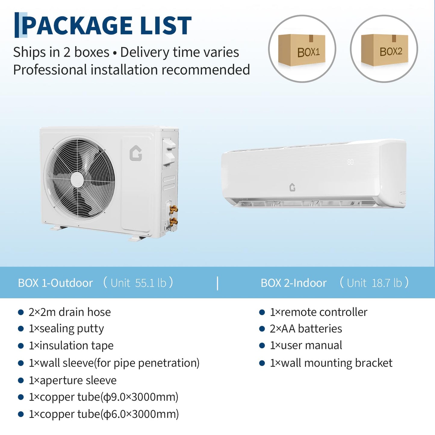 Air Conditioner Split Unit, 12,000 BTU All-Seasonal AC, SEER2 19, 230V, Sleep Mode, Auto Shut-Off, Timer Function, Energy Star Certificated, for Room Up 750 sq ft