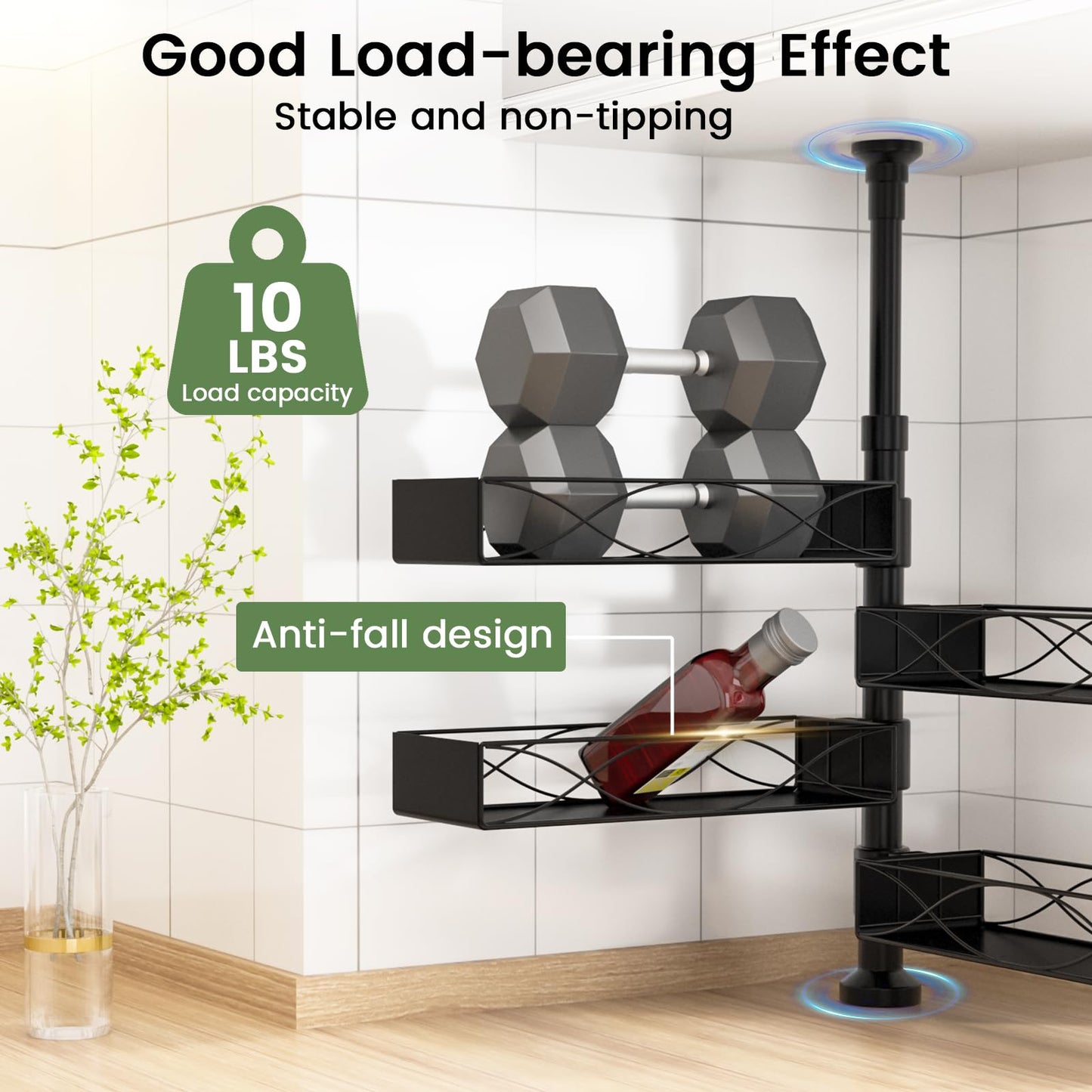 Mixoo Spice Rack Organizer Tension Pole, 4-Tier Adjustable Spice/Seasoning Organizer for Kitchen Countertop, Space-Saving Spice Storage Corner Shelf for Kitchen, Coffee Area, 16.5-23.6 Inch, No Drill