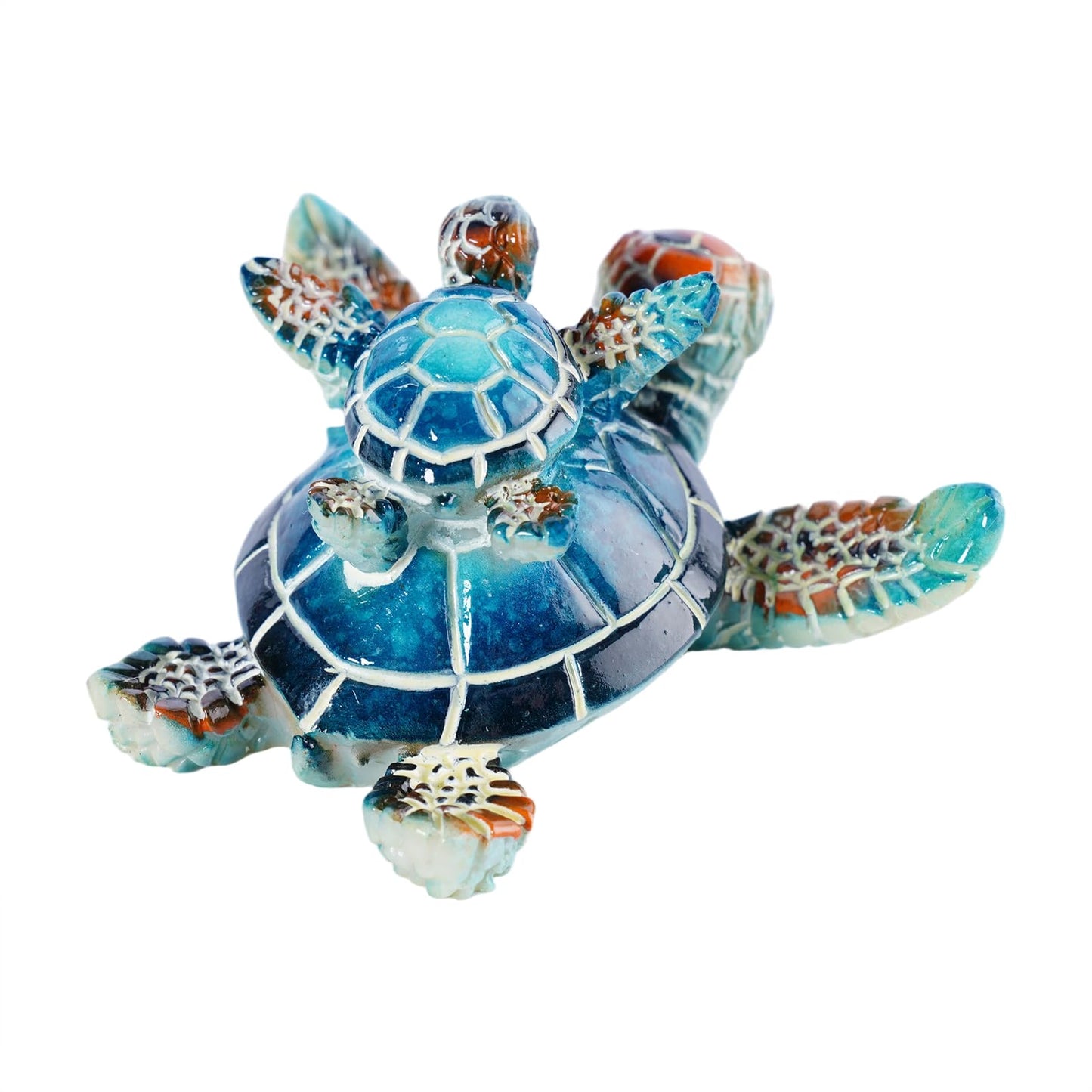 Brizoria Sea Turtle Ocean Decor Coastal Resin Figurines Blue Beach Themed Room Decor Textured Shell and Flippers for Shelf Tabletop Bathroom Bedroom Office, Blue