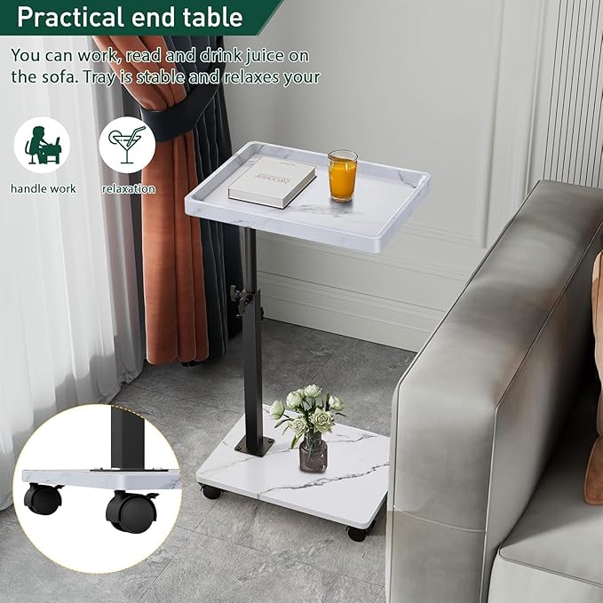 C Table End Table Adjustable Height, 360°Swivel TV Tray Table