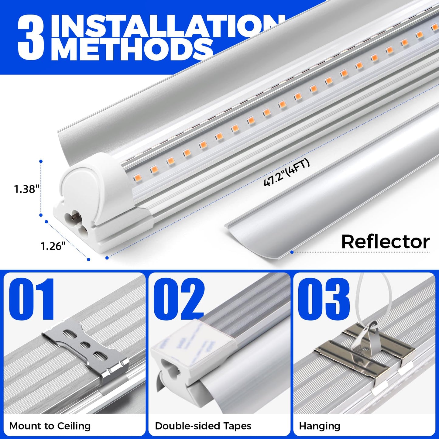 Barrina T8 Grow Light, 252W(6 x 42W, 1400W Equivalent), Full Spectrum, LED Grow Light Strips, T8 Integrated Growing Lamp Fixture, Grow Shop Light, with ON/Off Switch, 4FT 6 Packs, Yellow
