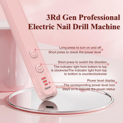 Professional Nail Drill Set, 2,0000 RPM Electric Nail File with 12 Grinding Head & 100Pcs Sanding Bands for Acrylic Gel Nails, Manicure and Polishing (Beige)