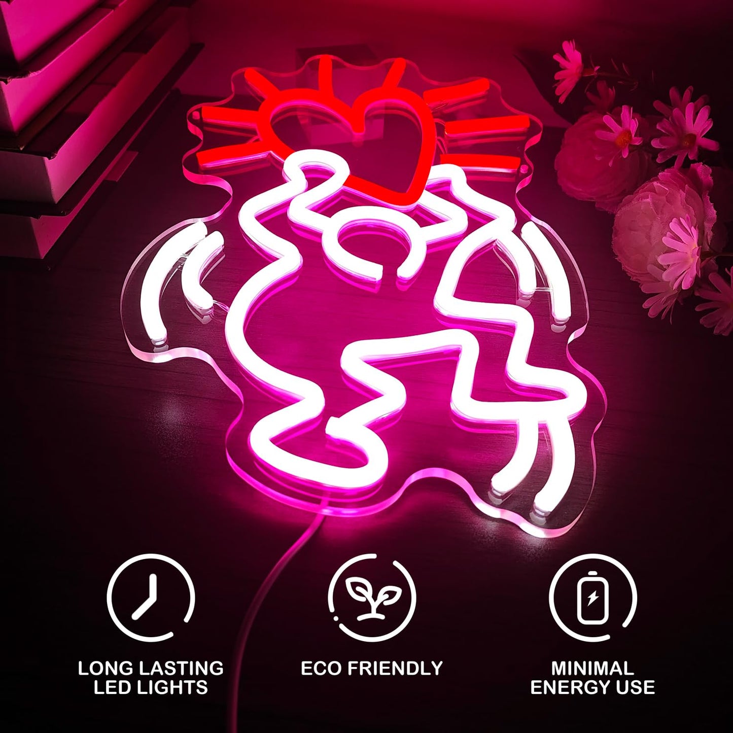 JianJung Graffiti Heart Neon Sign Heart Neon LED Signs Dimmable Neon Light Sign Wall Art Decor for Bedroom Party Man Cave Living Room Neon Pink Wall Lights Hanging Decor Birthday Christmas Gift