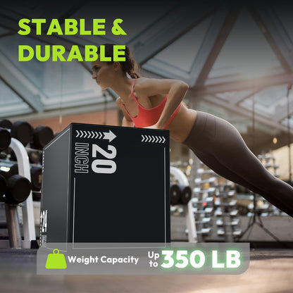 HANDBODE Plyometric Jump Box – 3-in-1 Plyo Box with Durable High-Density Foam Core and Non-Slip Surface for Squats, Box Jumps and Home Gym Workouts, 30”x24”x20”, White Stripes