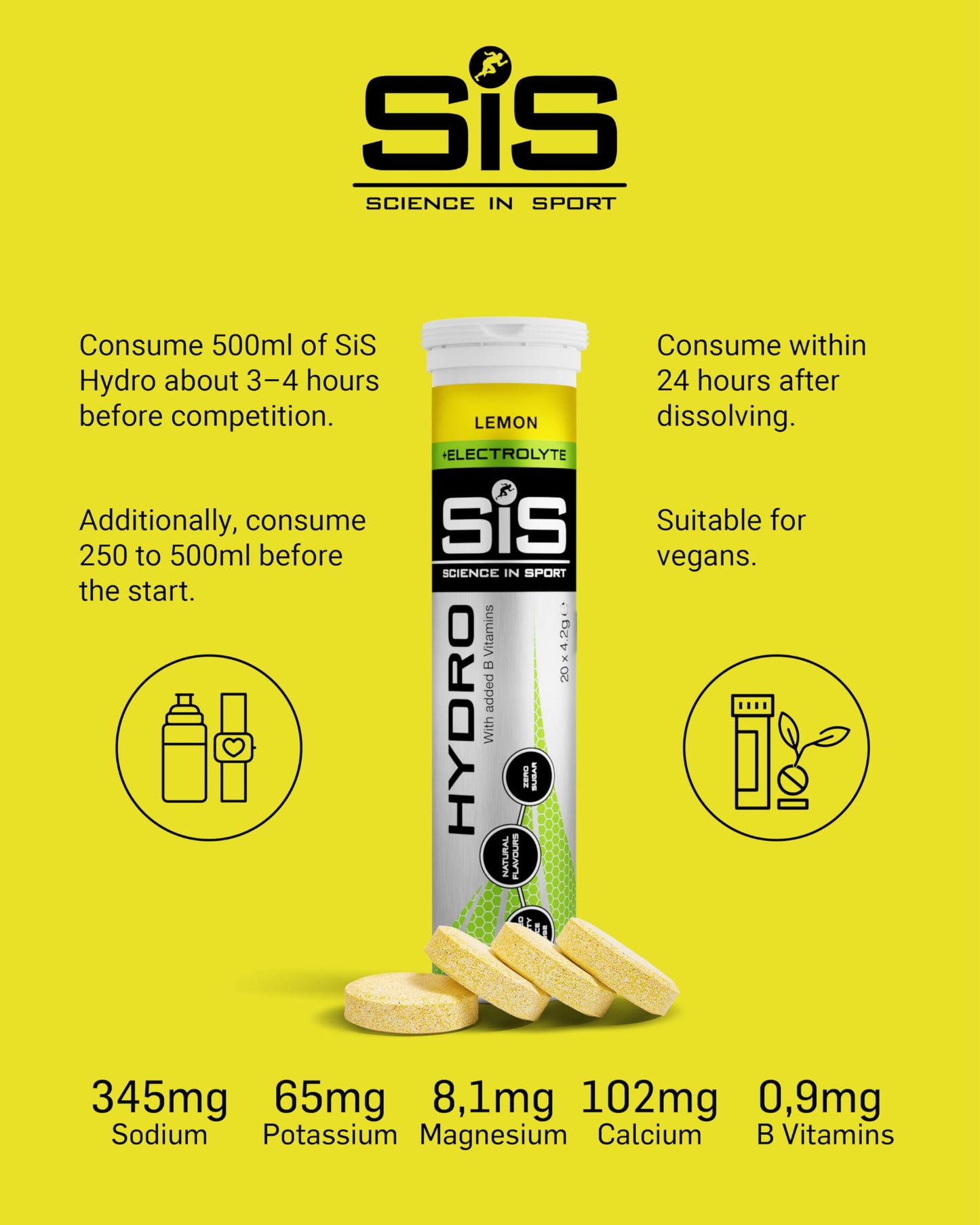 Science in Sport Hydro Electrolyte Tablets 160 pcs. Lemon – Vegan & Gluten-Free, Ideal to Promote Hydration and Maintain Electrolytes Balance (Packaging May Vary)