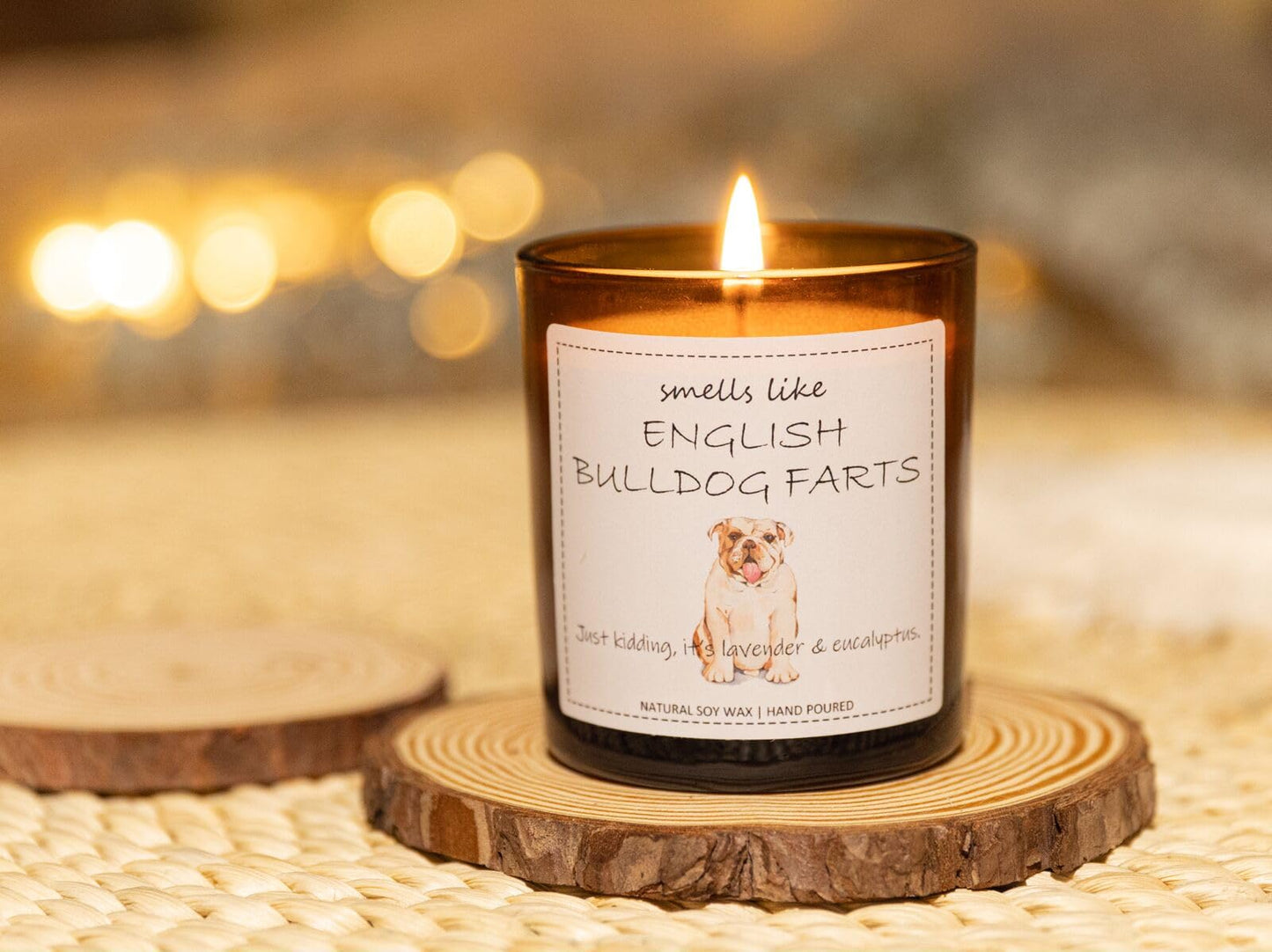 English Bulldog Gifts & Decor, Gifts for Dog Lovers, Smells Like English Bulldog Farts Candle - Lavender & Eucalyptus, Crafted by Natural Soy Wax & Natural Essential Oils