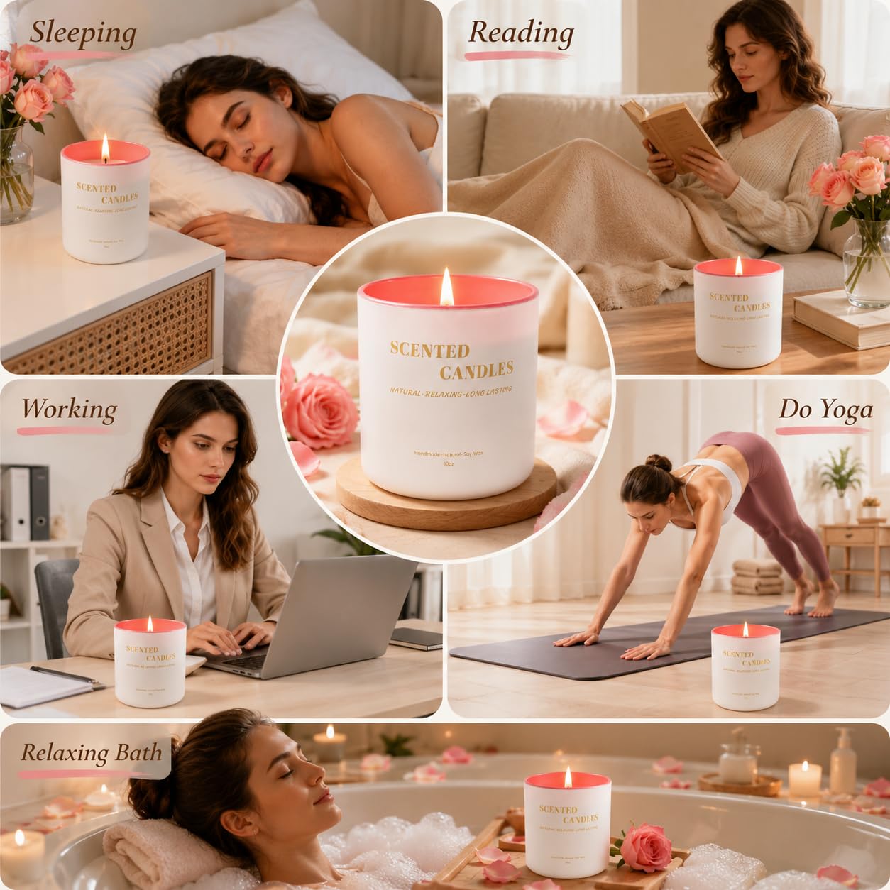 Lanttu Rose Scented Candle for Home Decor, 10 oz Natural Soy Wax Jar Candles, 40 Hours Long Lasting Burning Candles for Women Mom Friend Birthday Housewarming Gift