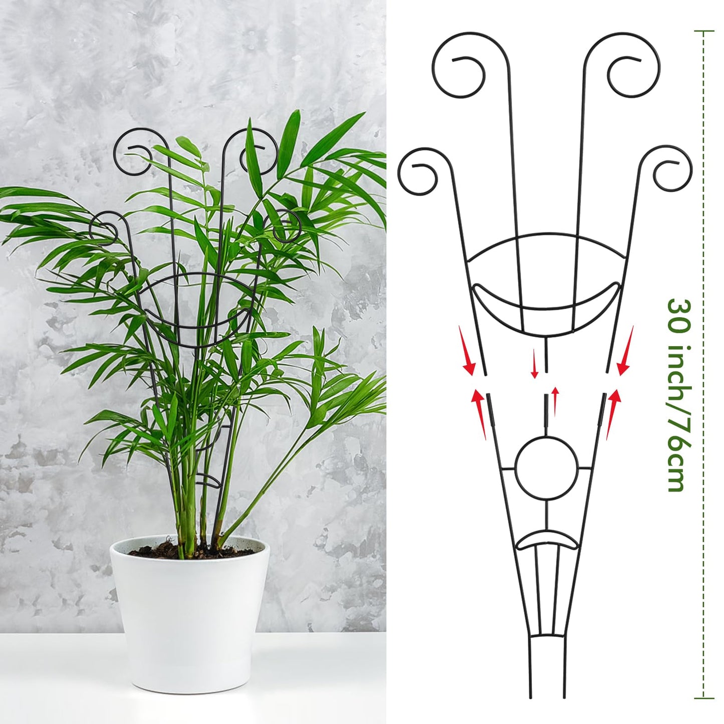 ZOUTOG Trellis for Climbing Plants Indoor 4 Pack 30 Inch,Rustproof Metal Garden Trellis for Potted Plants,Sturdy Houseplant Support Indoor Outdoor for Ivy Pothos Monstera Hoya Flower Vine (Black Moon)