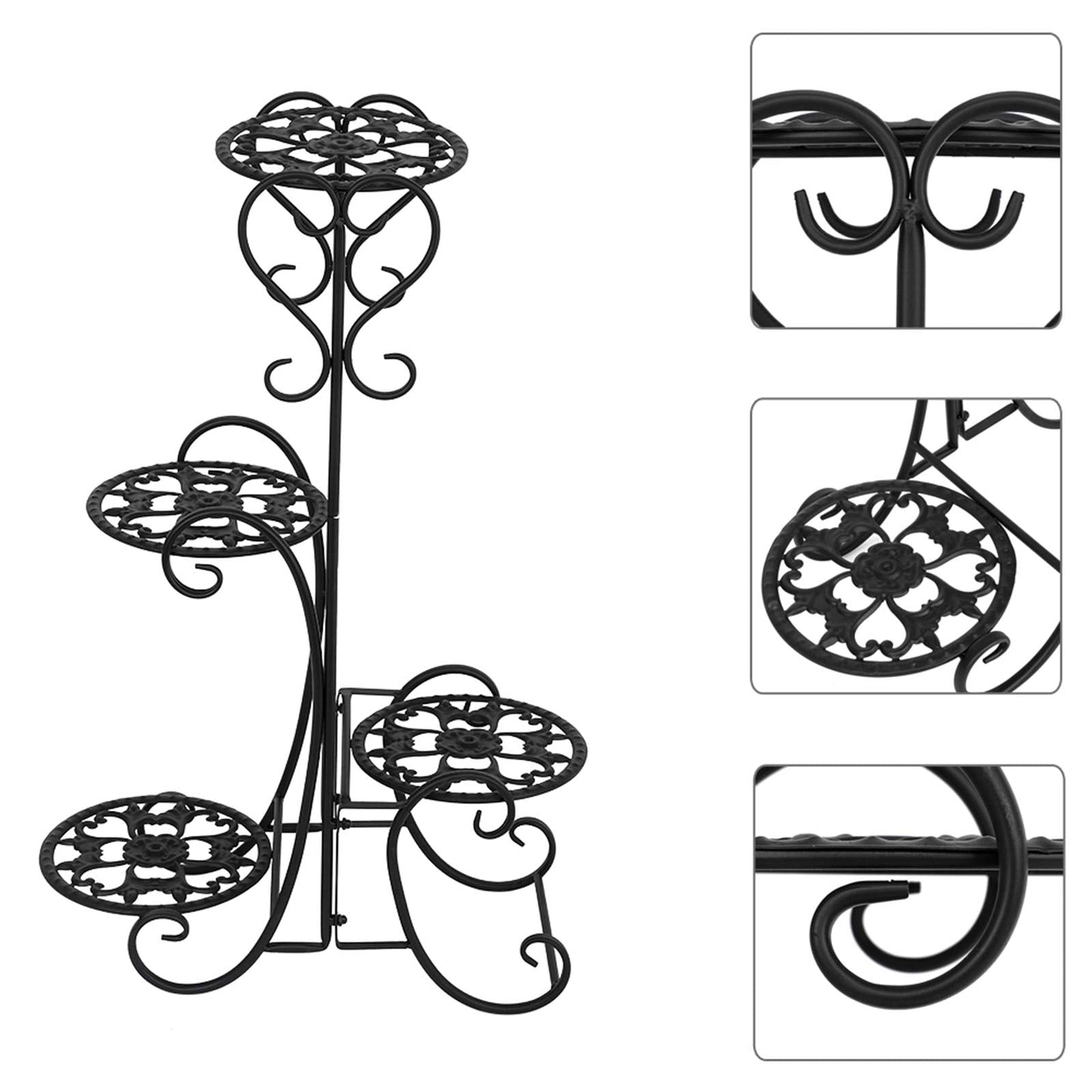 Plant Stand Indoor Outdoor,4 Tier Corner Shelf Shelves Decoration Display Rack - Metal Wrought Iron Multi Flower Planter Potted Holder Organizer for Living Room Balcony Garden Patio, Black
