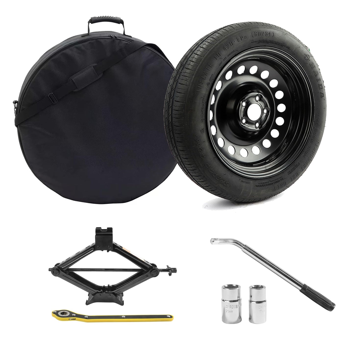YIFSPARE Spare Tire Kit Compatible with 2018-2026 Forester, 2024-2026 Crosstrek - Includes 18x4 Rim, 145/85R18 Spare Wheel, 27.7" Rolling Diameter, Includes car Jack kit and Spare tire Carrying Case.