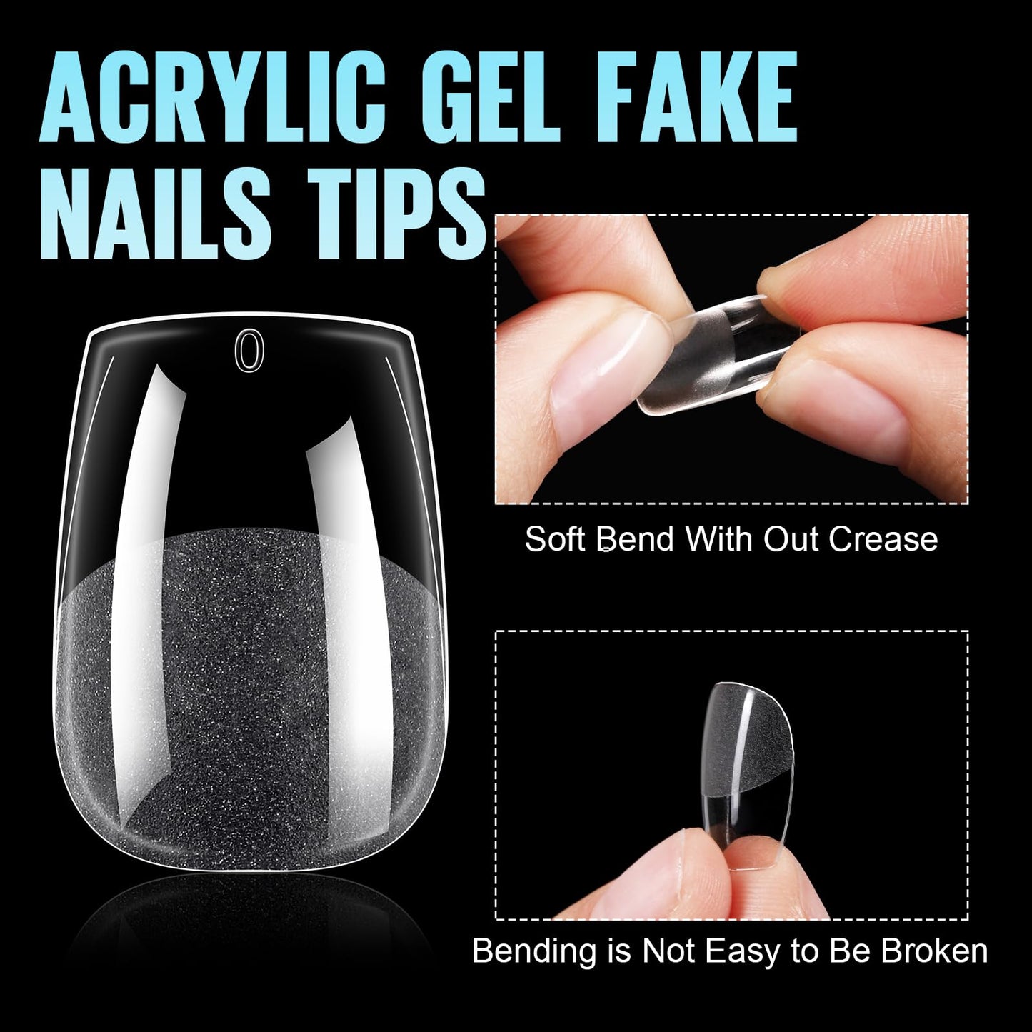 TOMICCA Short Nail Tips Extra Short Square Nail Tips, 192Pcs Fake Nails 12 Sizes Acrylic Clear Nails for Beginner and Professional DIY Gel Nails Salon