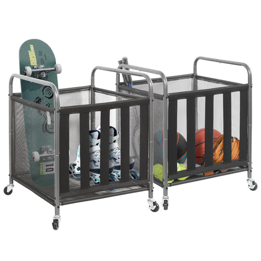 STORAGE MANIAC Ball Storage Bin Rolling Sports Ball Cart, Metal Garage Organizer Sport Rack, Ball Basket Storage, Ball Cage for Garage or Gym, Indoor & Outdoor Sports Equipment Organizer 2 Pack