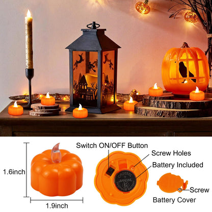 CESOF Thanksgiving Decorations Pumpkin Tea Lights Fall Decor, 12 Pack LED Orange Pumpkin Lights Flameless Candles Battery Operated, Halloween Flickering Tealight Candle for Home Table Indoor Party