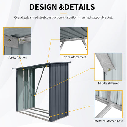 Ball & Cast 85.5" Outdoor Steel Firewood Rack Metal Storage Shed with Middle Stiffener and Reinforced Base,Multi-Functional Waterproof Cabinet W/Roof,for Equipment Machines,Black