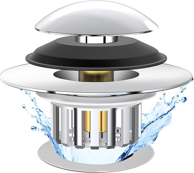 Kitchen Sink Drain Strainer 3 in 1, 304 Stainless Steel Pop Up Sink Stopper