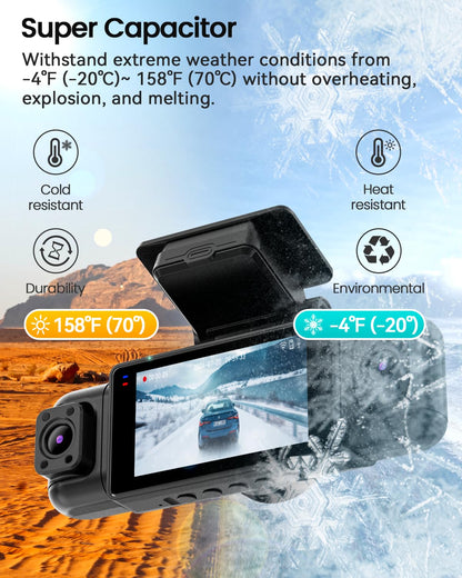 IIWEY N5 4 Channel Dash Cam, 360° All-Sides View, FHD 1080P Front and Rear Inside, Left Right Dash Camera for Cars, 8 IR Lamps, 5G WiFi & APP Control, 24H Parking Mode, G-Sensor, with a 128GB SD Card