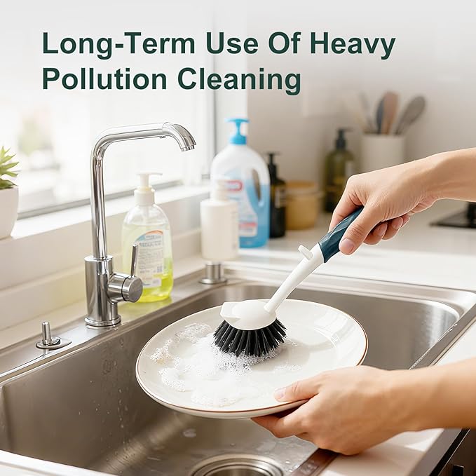 Dish Brush, 2 Pack with Comfortable Handle, with Built-in Scraper, Scrub Brush