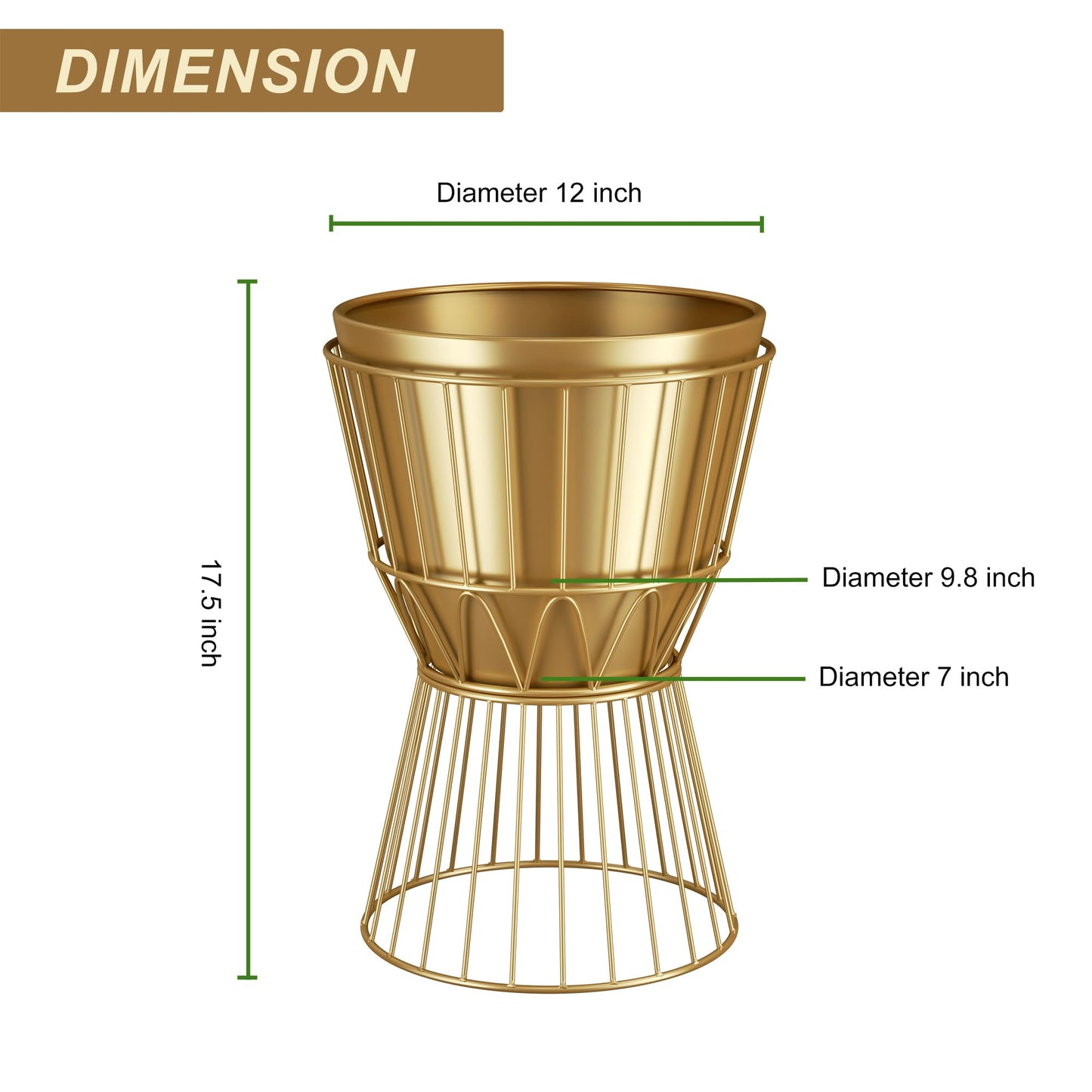 Ecomosita Planter with Stand Gold Metal Plant Pot with Stand - 12 Inch Unique Modern Flower Pots Indoor with Gold Plant Stand with Drainage, 2 Pack