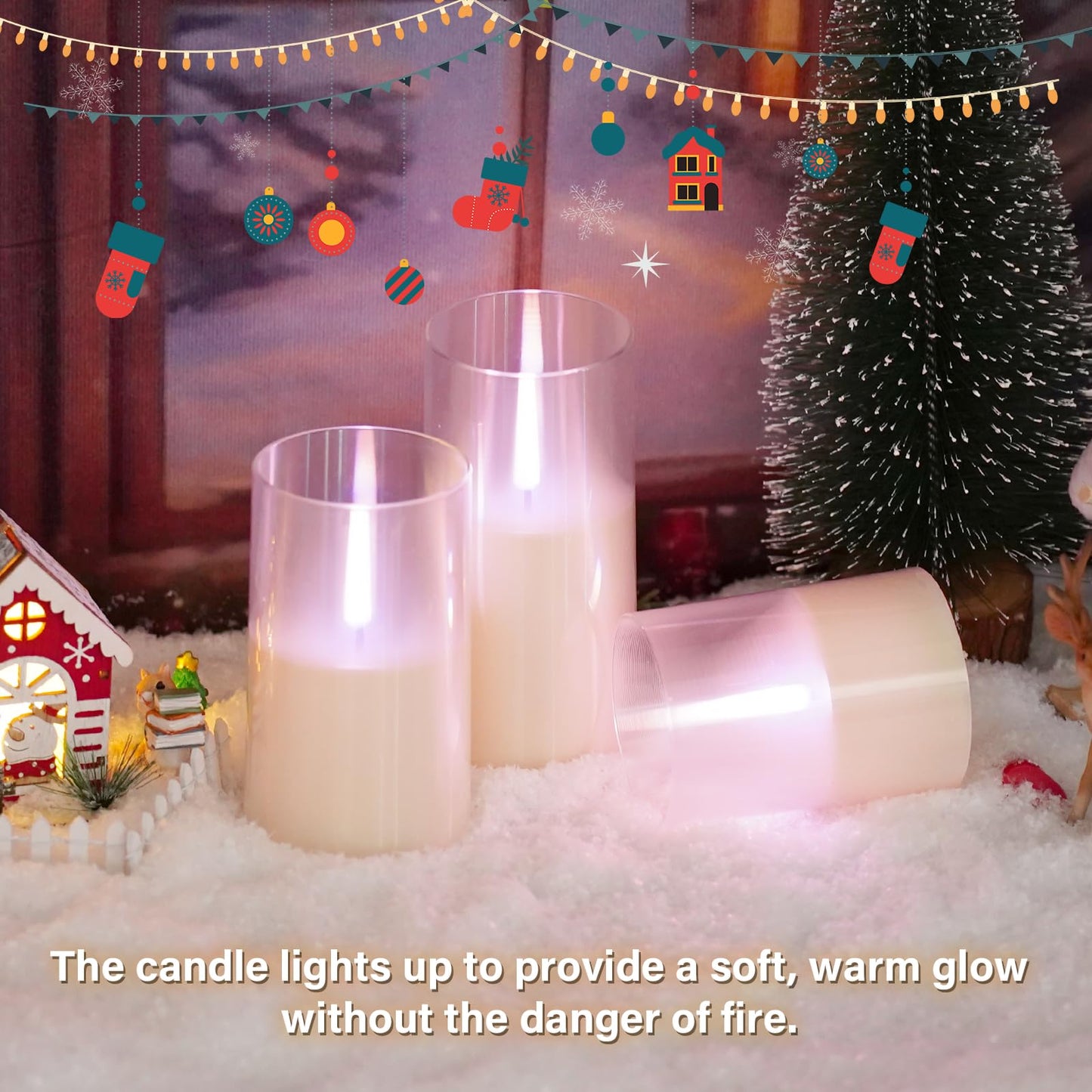 kakoya Flameless Candles Upgraded Realistic Flickering Flame,Battery Operated LED Candles with Remote Timers,Acrylic Electric Candles Set of 3(D 3" xH 4" 5" 6")（Ivory）