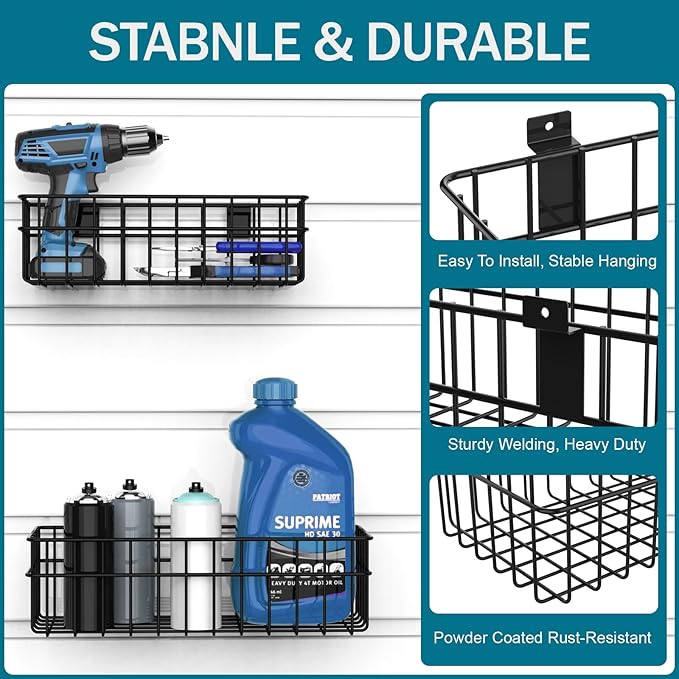 4 Pack Large Size Slatwall Baskets Set, Ventilated Metal Hanging Storage Slat