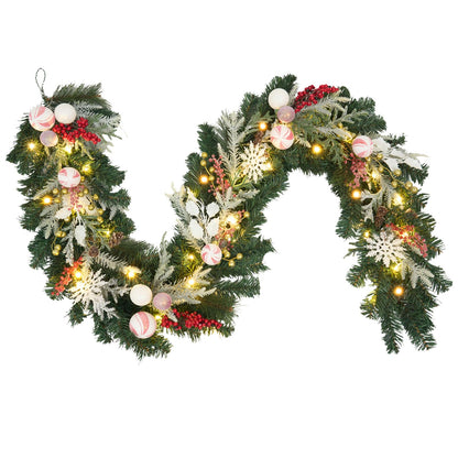6ft red White Christmas Candy Garland with Lights,30 LED with Timer, Lighted Door,Fireplace, Mantel and Stairs Winter Decor,Entryway Porch Decoration,prelit Christmas Garland for Front Door