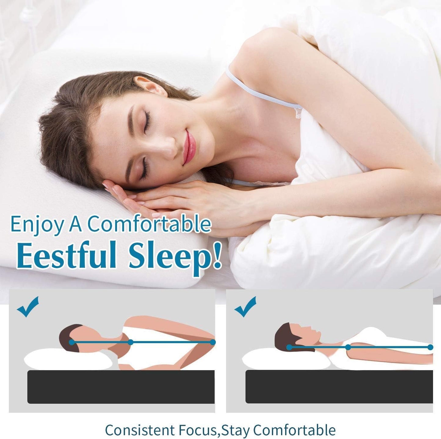 Findigit Memory Foam Neck Support Pillow King Size (27.55x15.74inch), Ergonomic Orthopedic Neck Support Sleeping Bed Pillows, for Side Back Stomach Neck and Shoulder Sleeper
