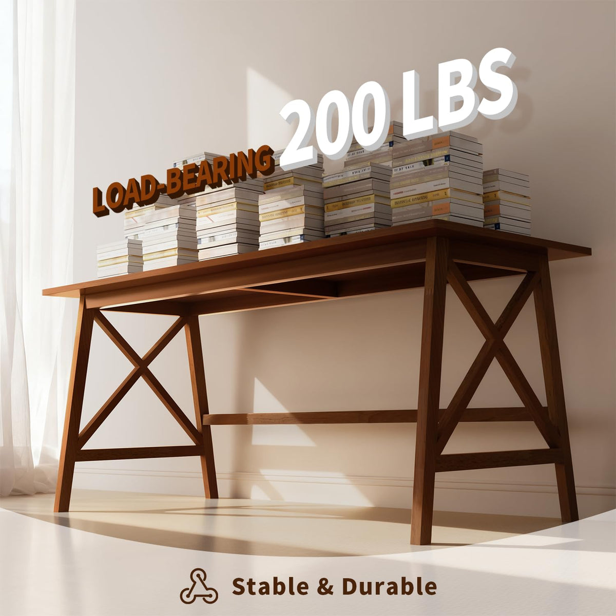 NELYE Modern Solid Wood Desk - 48" Simple Computer Table for Home Office Study Writing Workstation in Walnut, 48" W x 24" D