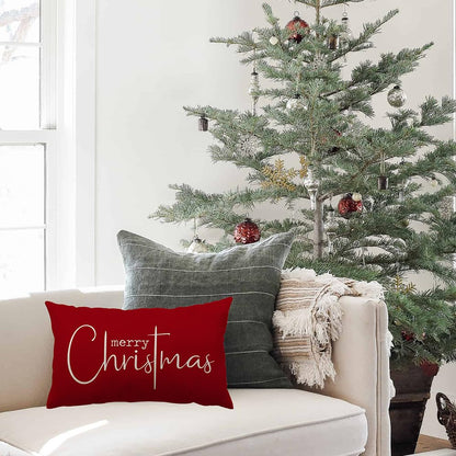 Allorry Christmas Pillow Covers Merry Christmas Throw Pillow Decorative Christmas Red Cotton Cloth Linen Cloth Pillow Cover Sofa Cover Decorative Rectangle Length 12X20 inches