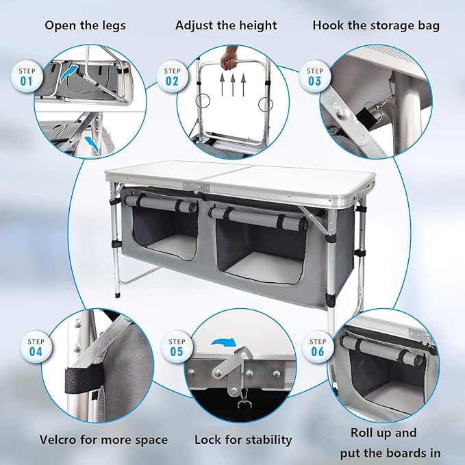 CampLand Outdoor Folding Table Aluminum Lightweight Height Adjustable