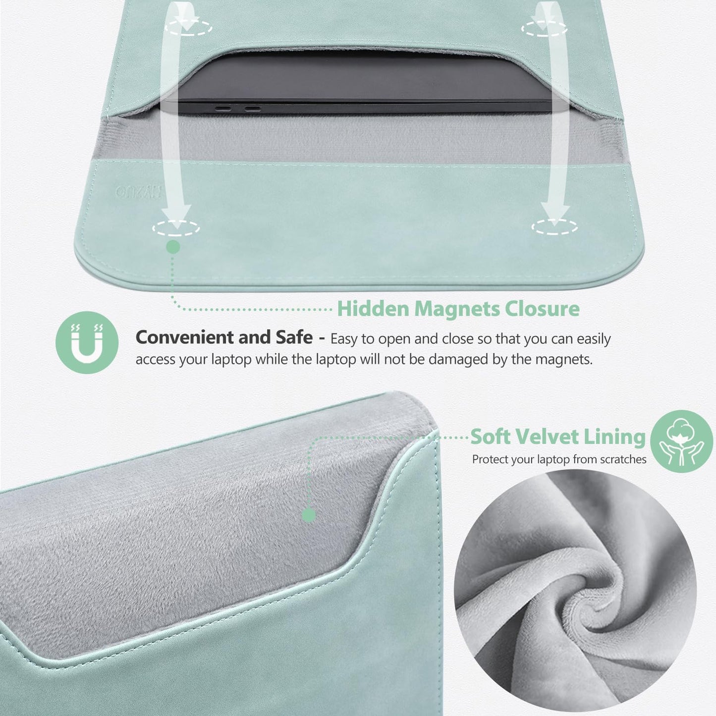HYZUO 13 Inch Laptop Sleeve PC Case for MacBook Pro 13 M2 M1 2025-2016, MacBook Air 13 M4 M3 M2 M1 2025-2018, 13" iPad Pro/Air, Surface Pro, XPS 13, with Small Bag, Mint Green