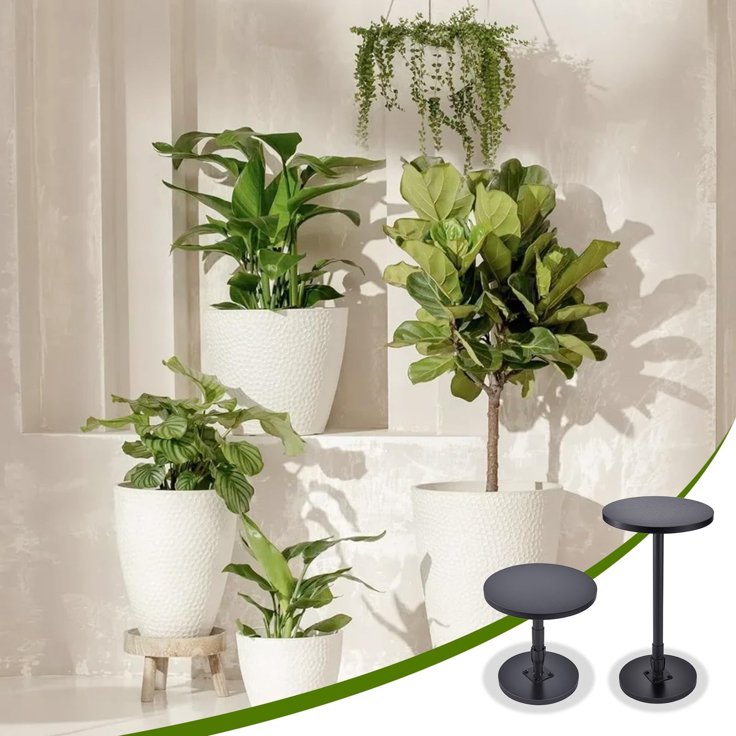 Decivems Adjustable Plant Riser (17.7-31.5") Universal Pot Stand with 3 Bases (6/8/10") for Indoor/Outdoor Square & Round Pots