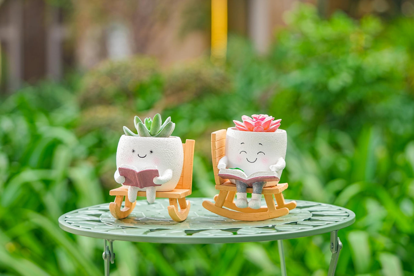 RZOIKZOI Rocking Chair Smiley Face Planter with Drainage Hole, Cute Plant Pots for Indoor Outdoor Plants,Unique Flower Pot for Succulents, Gift for Mother's Day, Birthday, Christmas(White)