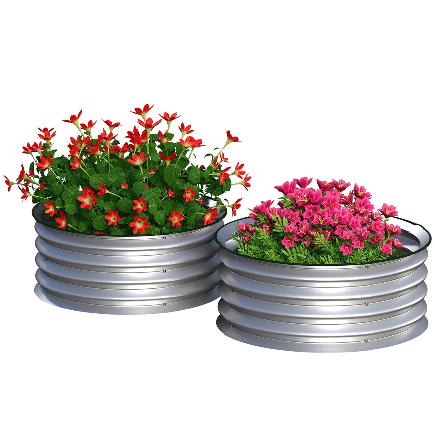 Outsunny Galvanized Raised Garden Bed Set of 2, Planters for Outdoor Plants with Safety Edging, Easy-to-Assemble Stock Tanks for Growing Flowers, Herbs and Vegetables, 2' x 2' x 1', Silver