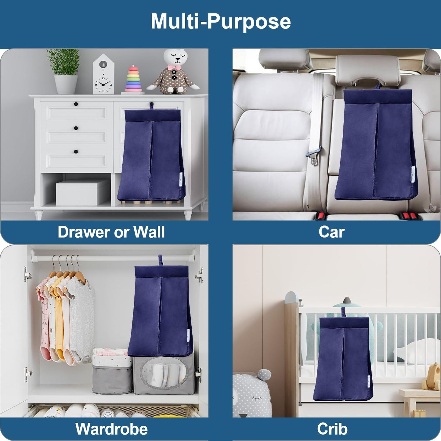 SPRINGSPIRIT Diaper Stacker Caddy Organizer Easy Access & Dustproof Portable Hand Free Diaper Holder for Adults or Nursery, Machine Washable Navy