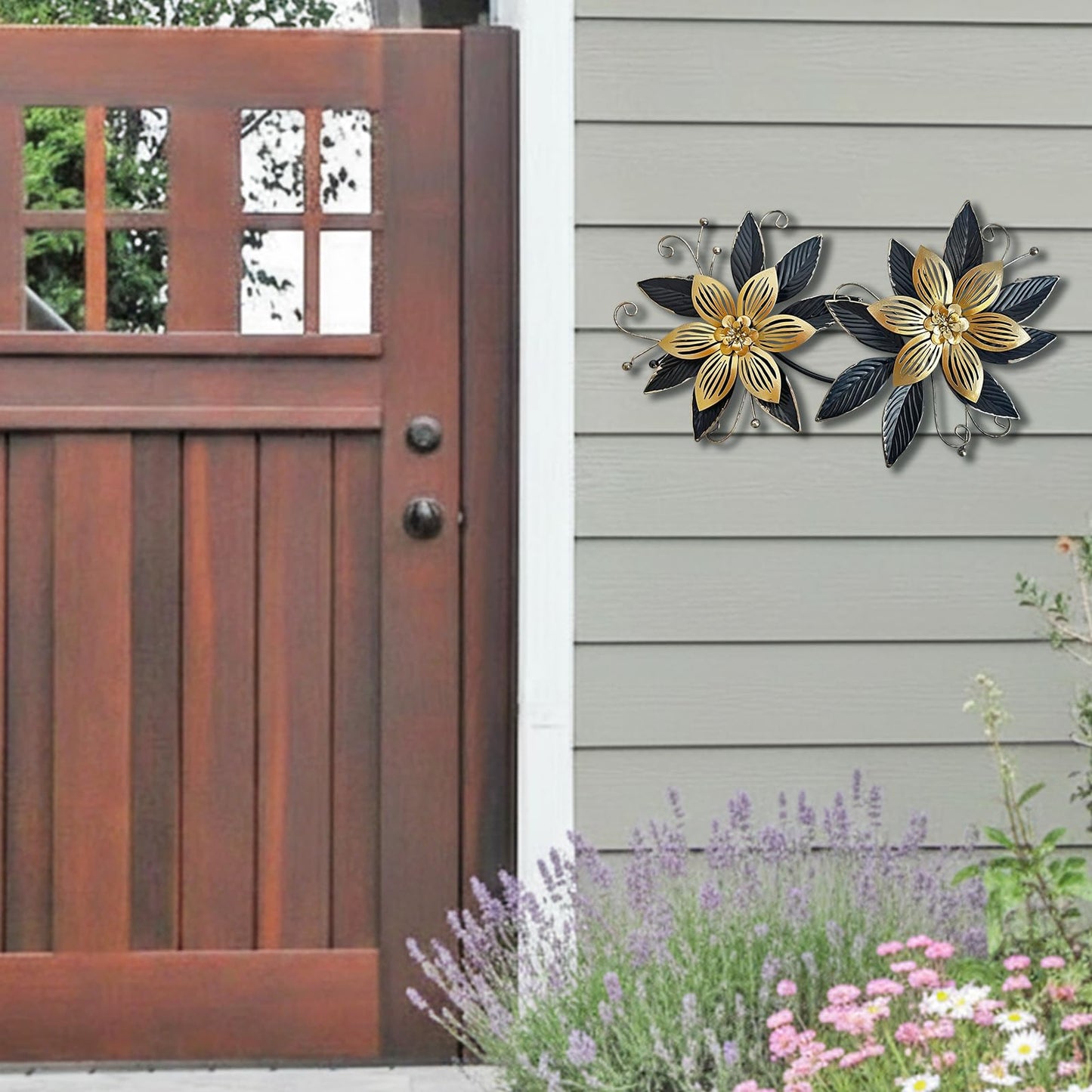LIFFY Black Wall Decor,15" 3D Multi-layer Metal Flowers Wall Decor, Rustic Modern Floral Sculpture for Indoor Kitchen Bedroom Living Room Office Outdoor Garden Patio