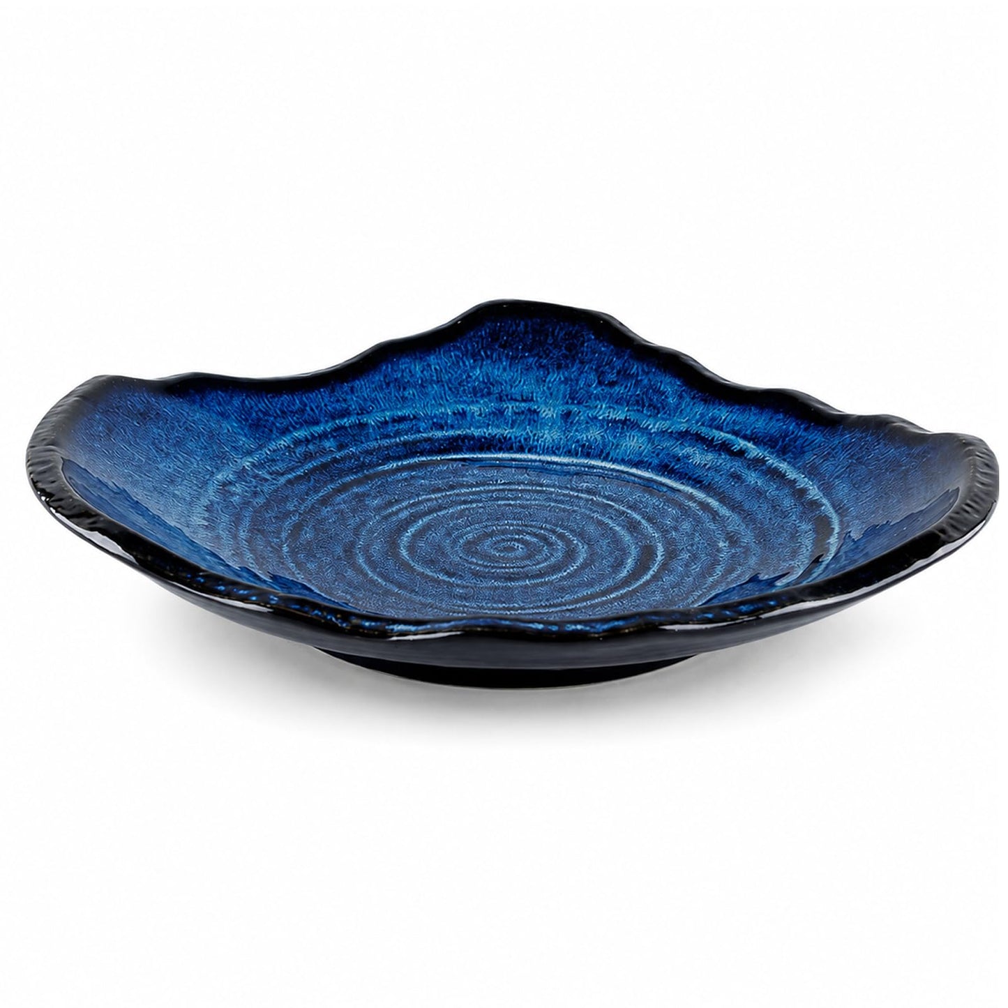 XIYOUQI Ceramic Decorative Bowl - 12" Large Blue Pottery, Blue Decorative Bowl, Porcelain Centerpiece Tray, Key Bowl for Entryway Table, Living Room, Dining, Trinket Dish, Gift Decor Tray