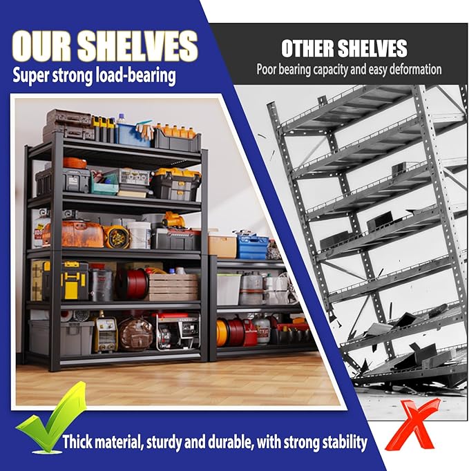 71"H Garage Shelving-3000LBS 5 Tier Storage Shelves,Adjustable Heavy Duty Metal Shelving Unit and Storage Large Wire Rack,Utility Steel Shelf For Shop Warehouse Industrial Pantry Basement 71"x35"x16"