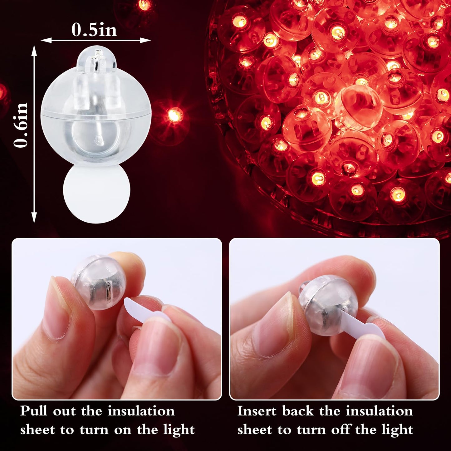FWYWNL 100pcs Balloon Lights,Round LED Ball Lamp for Latex Balloon Paper Lantern Party Wedding Festival Christmas Halloween Decorative，Long Standby Time Waterpro of Mini Light (Red)
