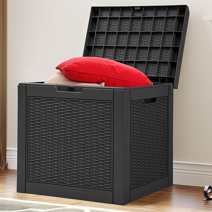 YITAHOME 32 Gallon Deck Box, Resin Storage with Lockable Lid & Side Handles, Indoor Outdoor Small Container for Patio Cushion, Garden Pool Accessories, Backyard Furniture, Water Resistant