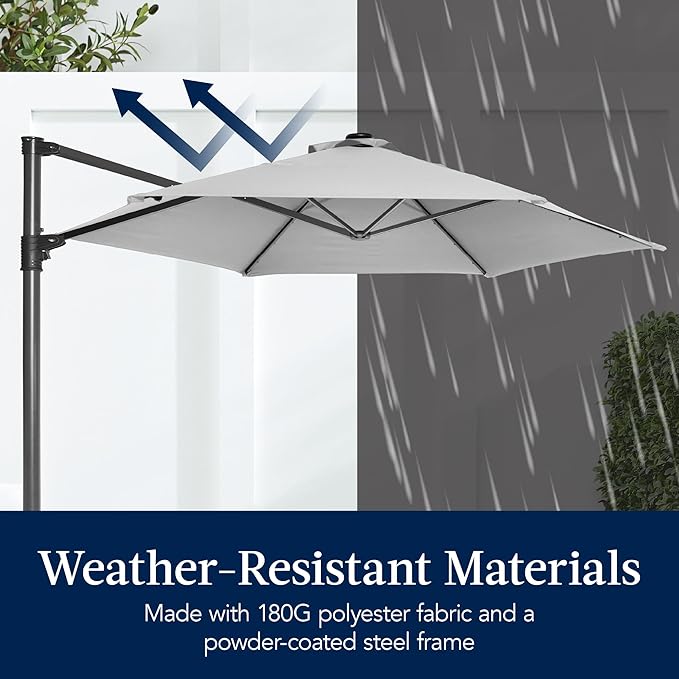 Best Choice Products 10ft Offset Cantilever Hanging Market Patio Umbrella, Smooth 360° Rotation, 8 Sturdy Ribs, Easy Adjustment - Fog Gray