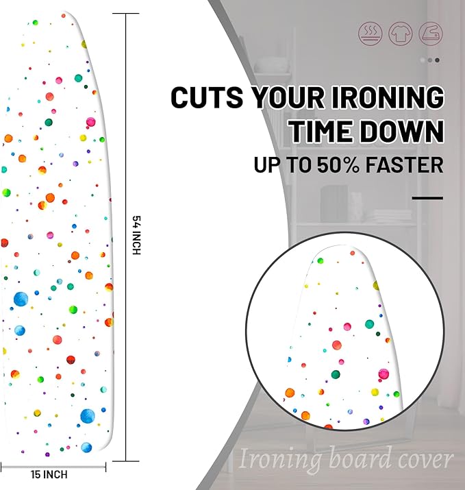 Extra Thick Ironing Board Cover and Pad, Colorful Polka Dot 15x54 Ironing Board