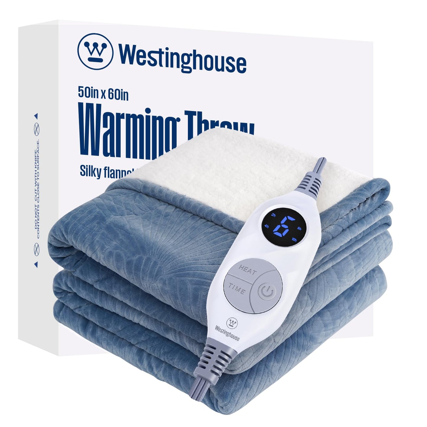 Westinghouse Heated Throw Blanket, Flower Jacquard Electric Blanket Throw with 6 Heating Levels and 2-10 Hours Auto-Off, Flannel to Sherpa Super Cozy Heated Blanket, Machine Washable (50" x 60" Beige)