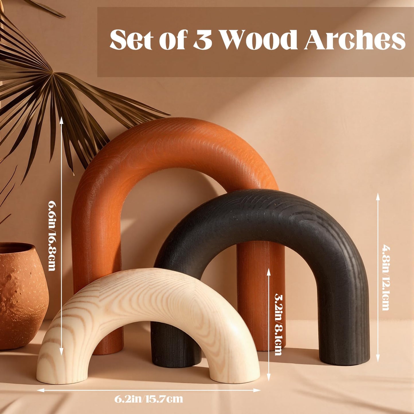 Yousoontic 3 Pcs Modern Table Decor Wooden Arch Shelf Decor Cream Black Red Brown Wood Accents for Coffee Table Bookshelf Console Living Room Entryway Farmhouse Home Decoration
